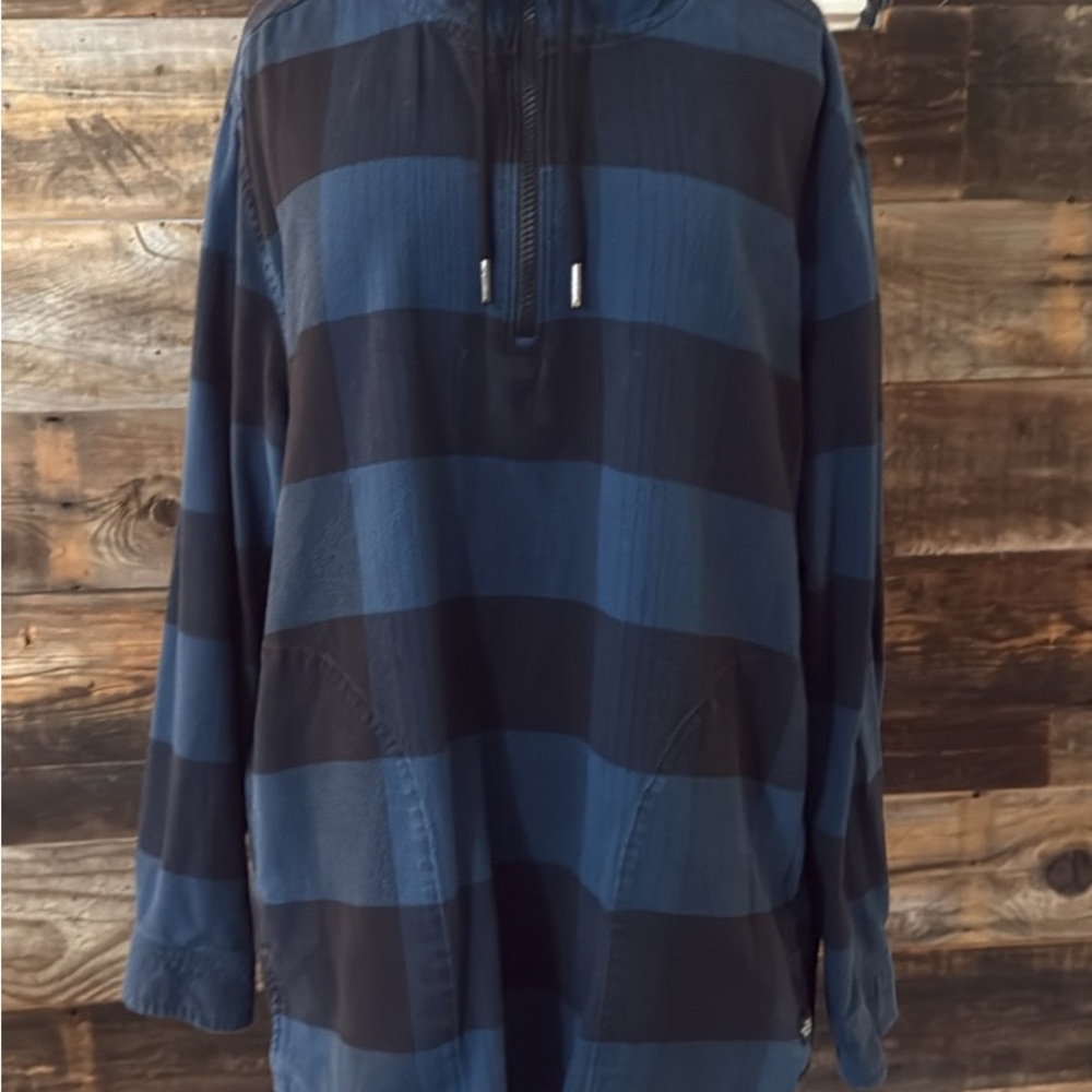 The North Face Blue and Black Striped Hoodie (L)